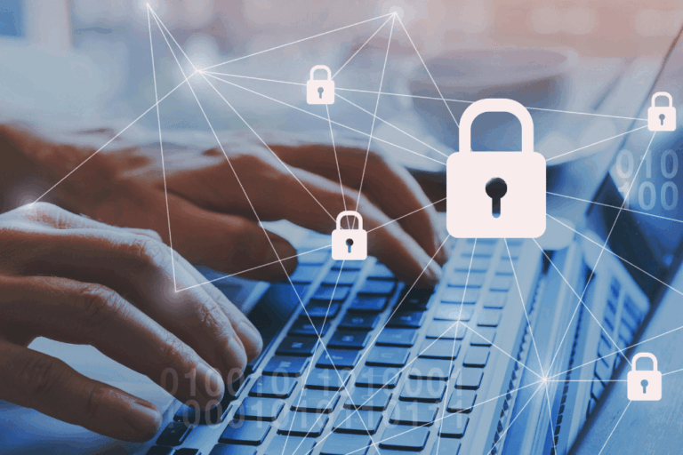 Person working online securely