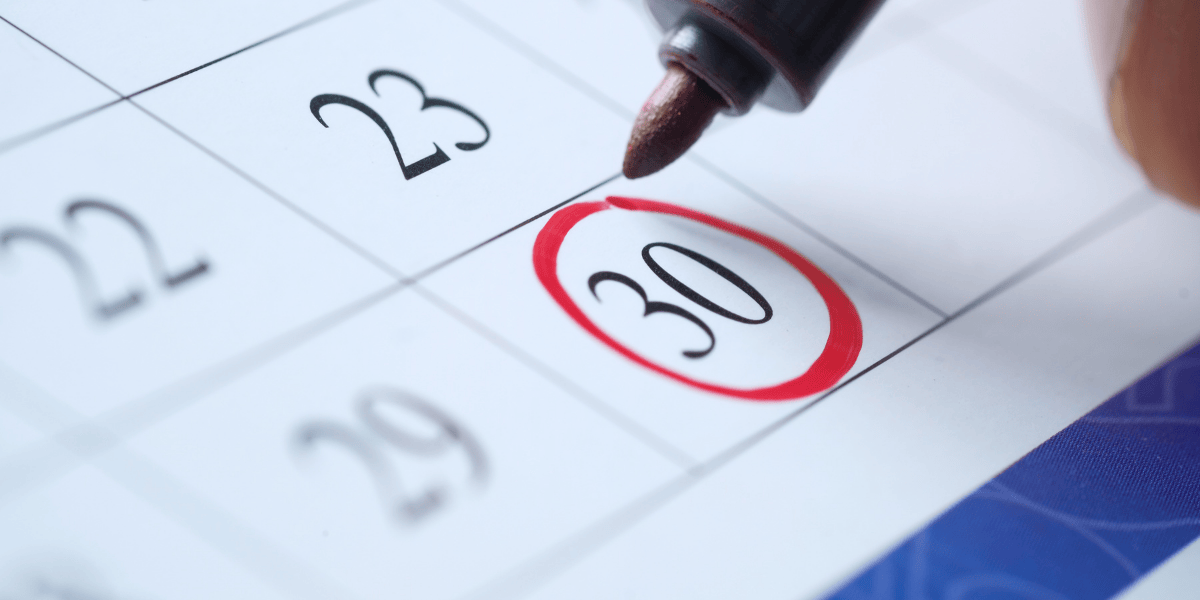 Patent application filing date circled on a calendar
