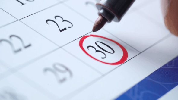 Patent application filing date circled on a calendar