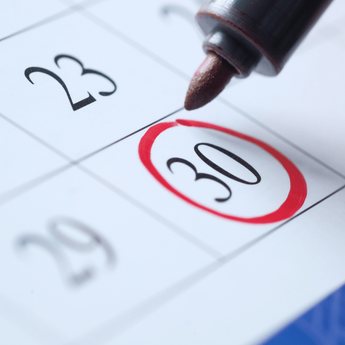 Patent application filing date circled on a calendar