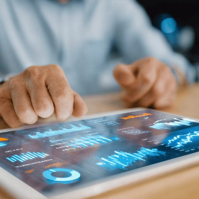 Man at tablet working on new business method he invented and will apply to patent
