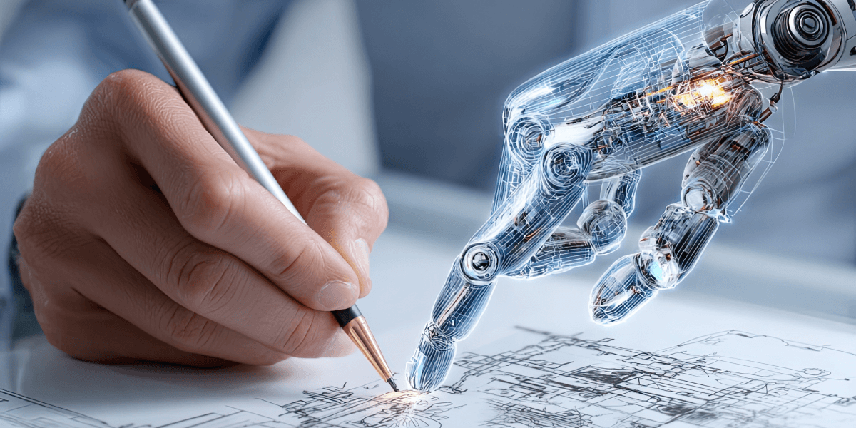 A robot representing AI assisting in the creation of a invention