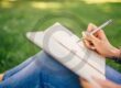 Writer working on a novel with copyright symbol overlay