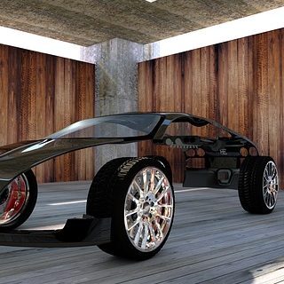 A conceptual image of a partially assembled vehicle prototype, illustrating invention development and design testing.