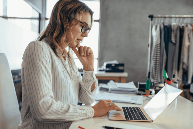 Business owner reviewing her trademark and other intellectual property