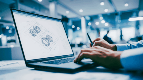 Inventor working on the schematics of a patentable invention