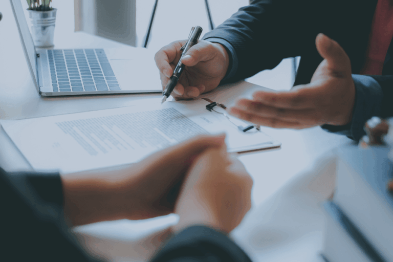 Inventor in a consultation with a patent attorney