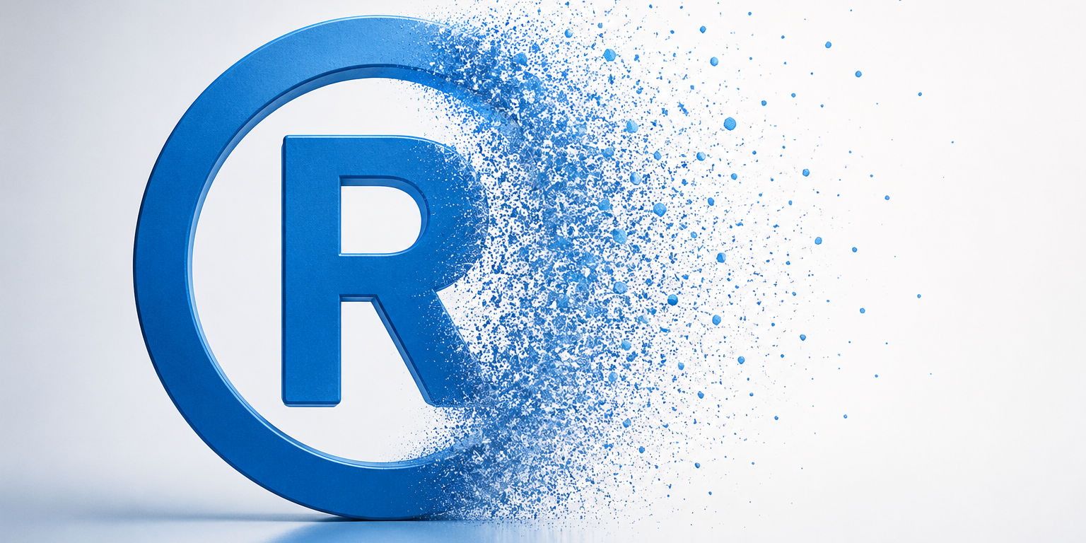 Trademark symbol dissolving to represent the risk of losing legal protection