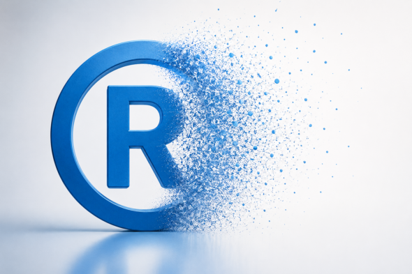 Trademark symbol dissolving to represent the risk of losing legal protection